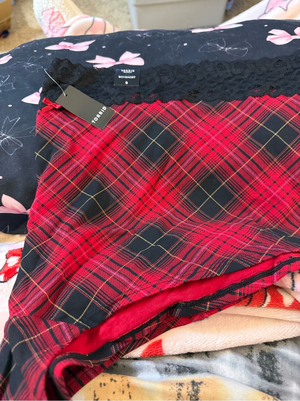 torrid Red Black Plaid Boyshort panties with Lace Trim